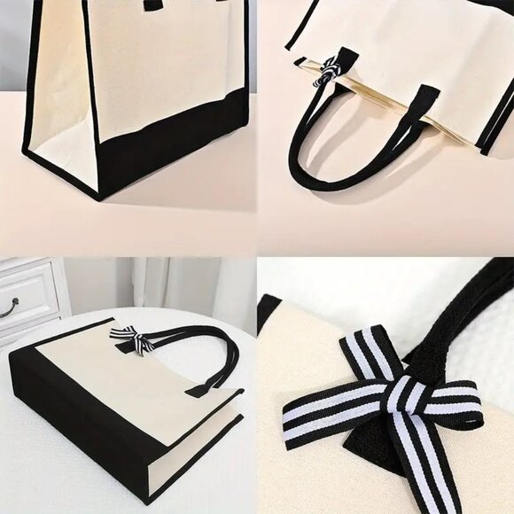 🎁Milano Italy Print Canvas Tote Bag w/ Bow  Capacity, Waterproof - Picture 7 of 8